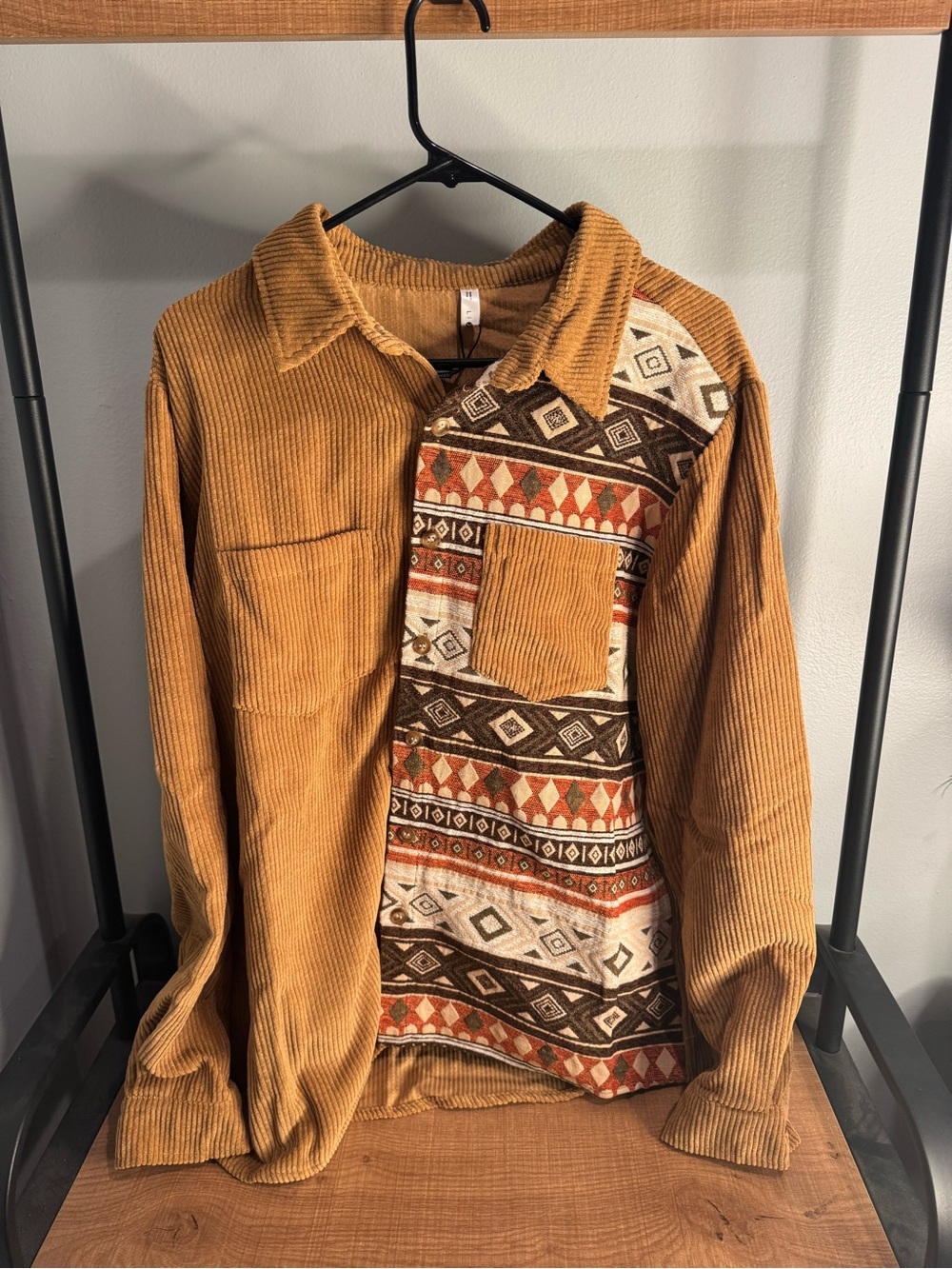 Zaful Men’s L Aztec Long Sleeve Corduroy